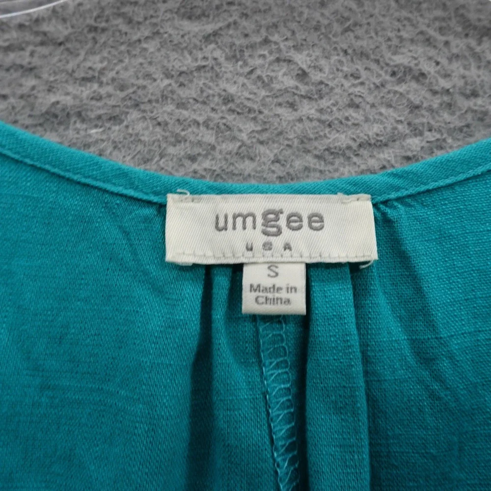 Umgee USA Tiered Midi‎ Dress Small Teal Linen Blend Sleeveless Ruffle Trim